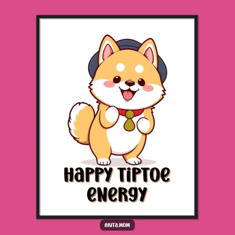 Funny Kawaii Akita Tiptoe Joy Digital Art - Instant Decor