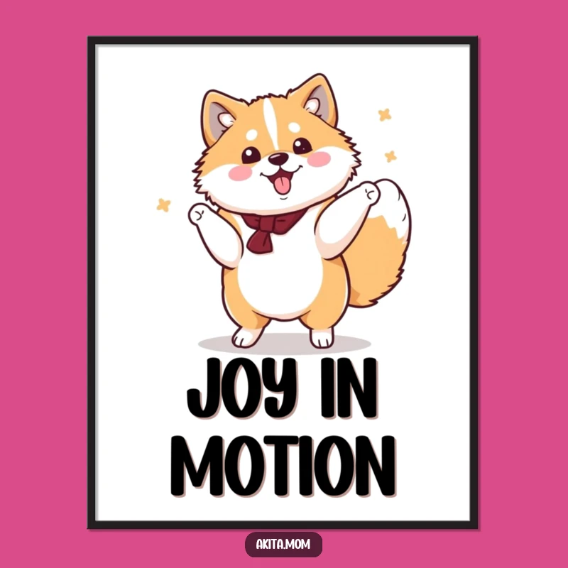 Instant Twirl: Funny Kawaii Akita Spin Digital Art Print