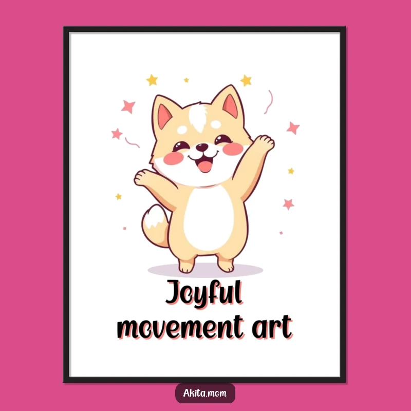 Funny Kawaii Akita Dance Digital Art: Instant Happy Dog Decor Download