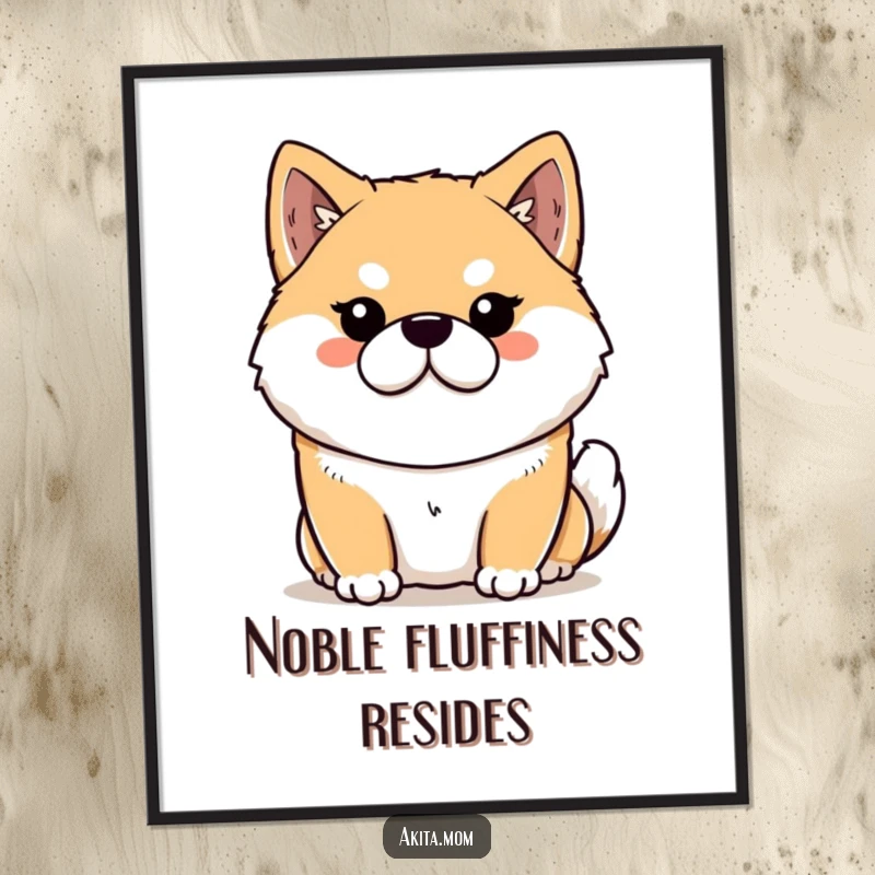 Funny Kawaii Akita digital art print of a dignified dog with a stern but loving expression, ready for immediate download.