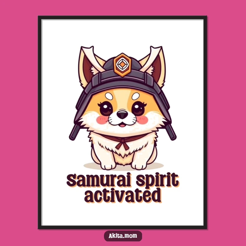 Funny Akita Samurai Digital Art: Warrior Dog Portrait - Gift