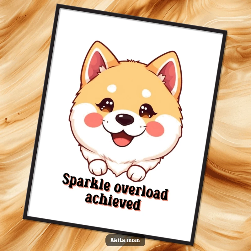 Smiling Kawaii Akita Digital Art Print: A kawaii Akita with sparkling, happy eyes, radiating happiness and cuteness.