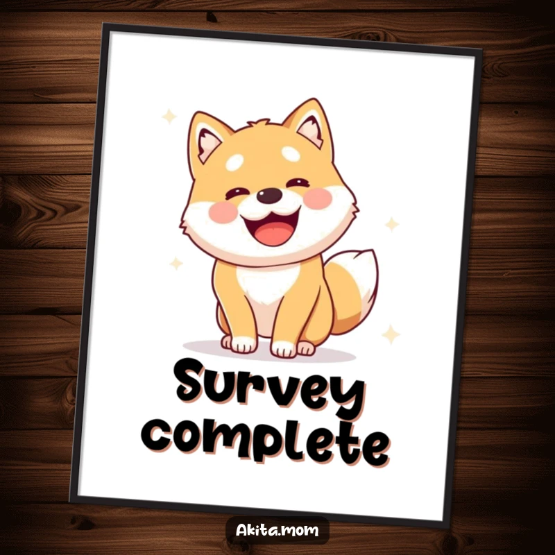 Funny Alert Akita Digital Art Print: Cute dog performing a joyful, alert survey, offering instant vigilant decor.