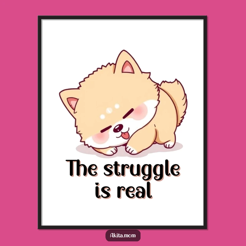 Funny Akita Roll Over Digital Art Print: Hilarious Dog Wall Decor