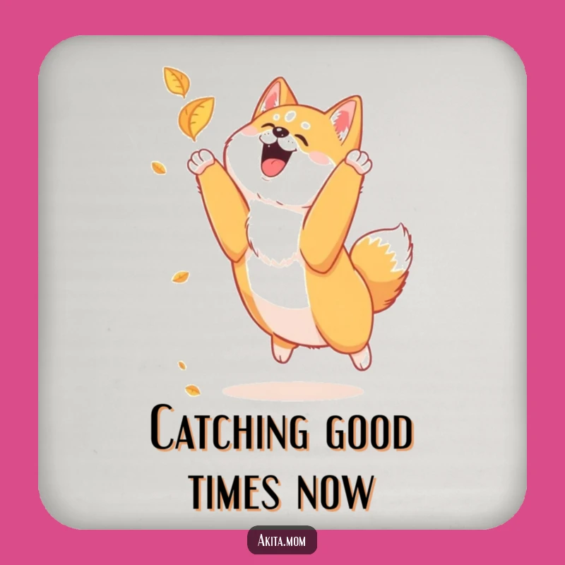 Funny Akita Leaf Chase Coaster: Protect Surfaces with Autumn Flair