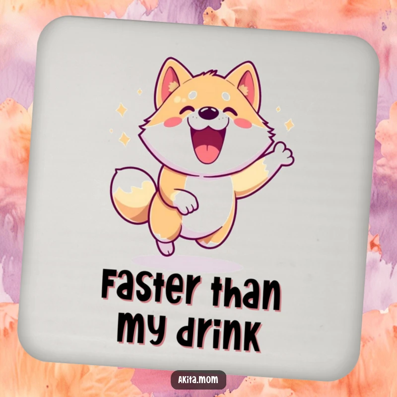 Energetic Akita Zoomie Coasters: An Akita dog performing a happy zoomie, adding a fun and energetic touch.