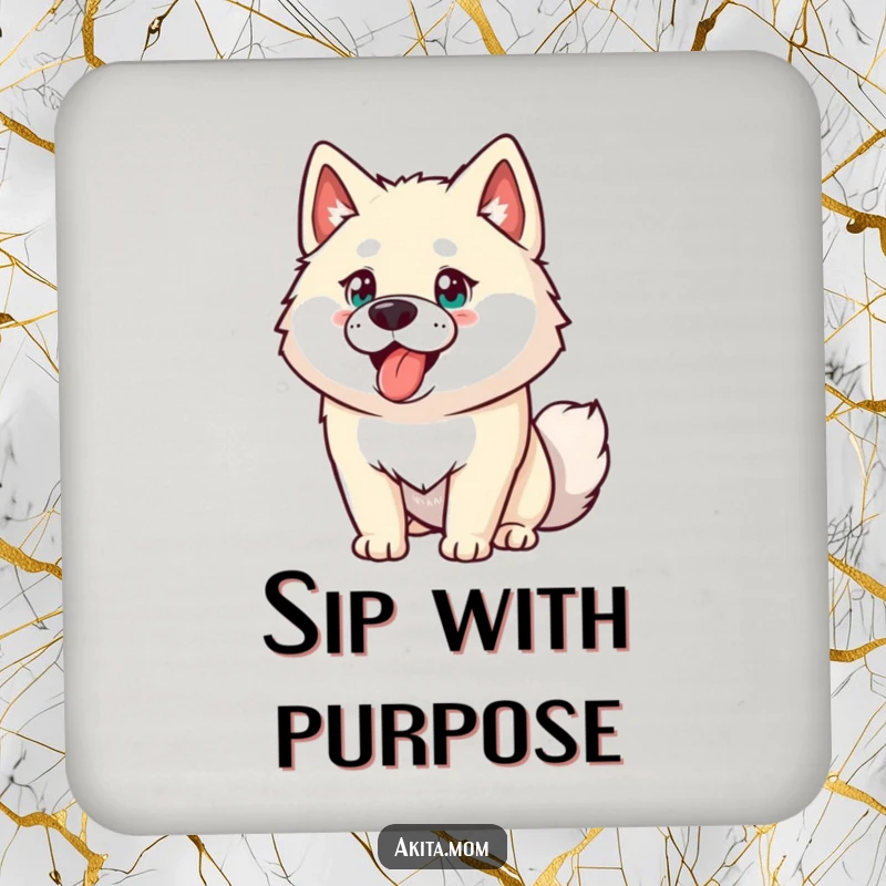 Funny Akita coasters featuring an energetic dog design. A humorous and practical gift for protecting surfaces.