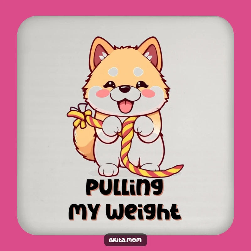 Protect your tables in style with these fun coasters showcasing a kawaii Akita in a hearty rope tug. Add a splash of humor to your home bar!