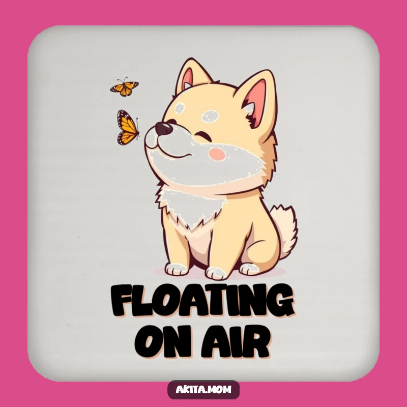 Protect your surfaces with these charming coasters featuring a kawaii Akita watching a butterfly. Add a touch of gentle humor to your home!