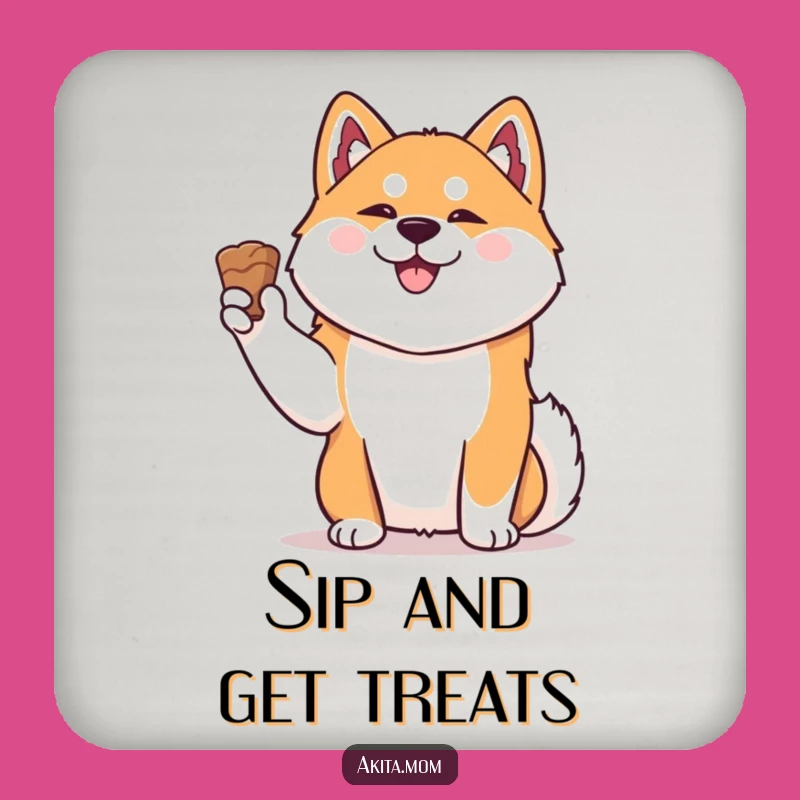 Funny Kawaii Akita Coaster Set: Treat Holding Dog Art, Humorous Table Protection