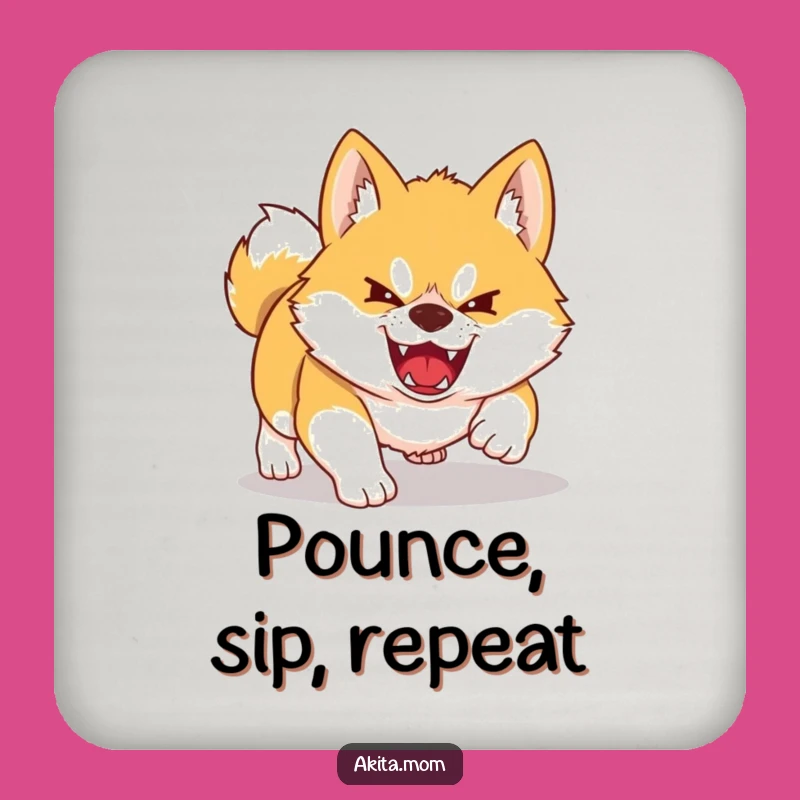 Funny Kawaii Akita Coasters: Playful Pounce Dog Protection