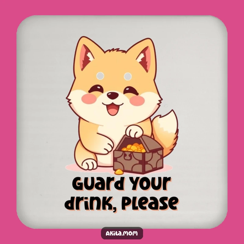 Funny Akita Treasure Guardian Coaster: Protect Your Surfaces