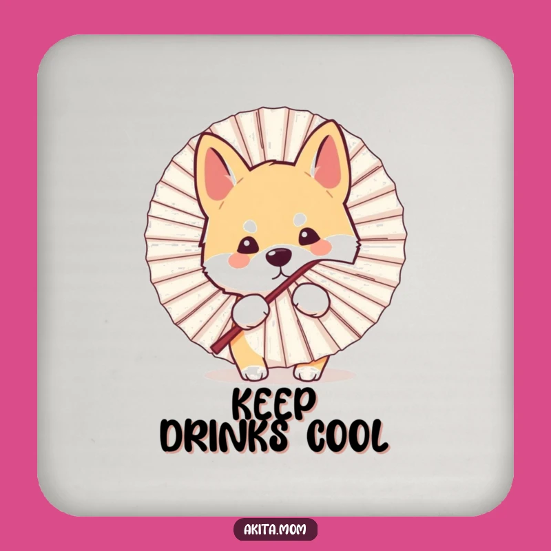 Funny Kawaii Akita Dog Peeking Fan Coaster Set - Protect Surfaces with Playful Humor!