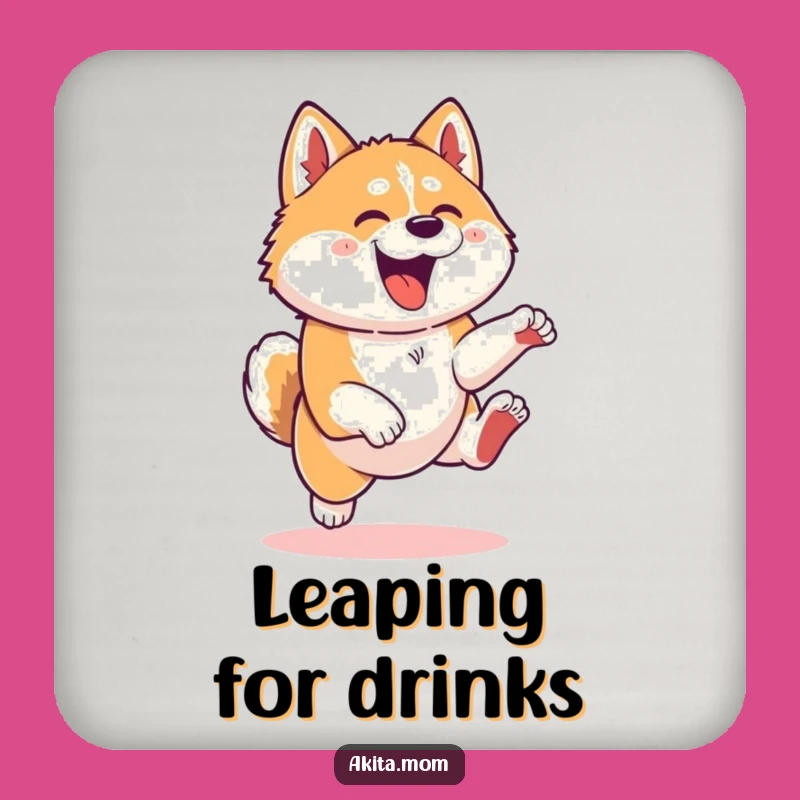 Funny Kawaii Akita Dog Leaping Coaster Set - Protect Surfaces with Playful Humor!