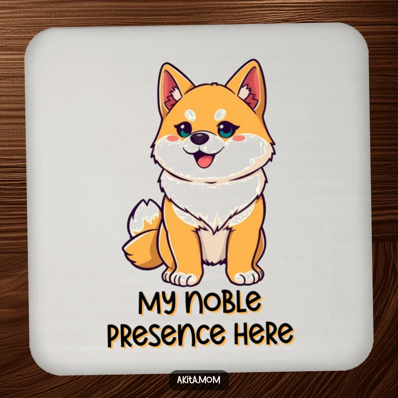 Funny Akita hero coaster displaying a proud Akita in a heroic pose, adding a touch of bravery to any surface.