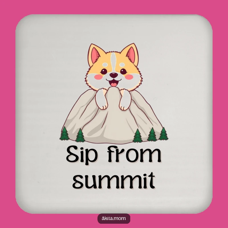 Funny Happy Akita Mountain Coaster Set: Protect Surfaces with Adventure Charm