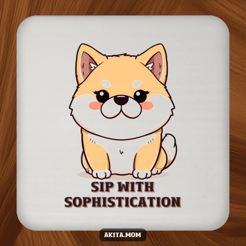 Funny Kawaii Akita coasters (set of 4) showcasing a dignified dog with a stern but loving expression for stylish surface protection.