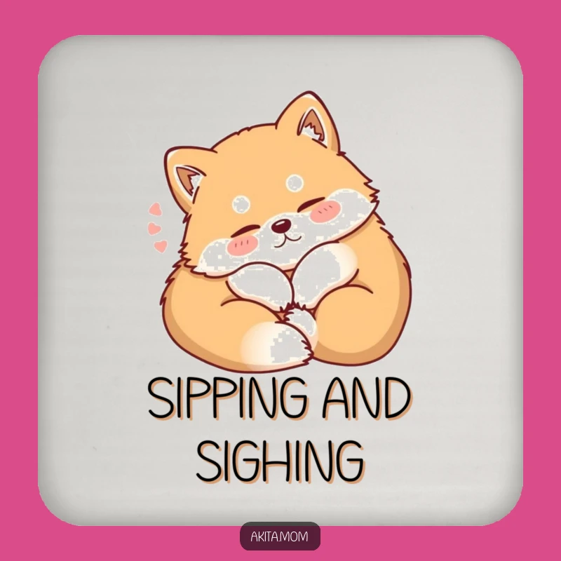 Funny Kawaii Akita Coaster Set: Content Dog Sigh Drink Mats, Perfect Housewarming Gift