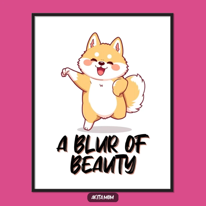 Funny Kawaii Akita Poster: Graceful Movement Dog Art