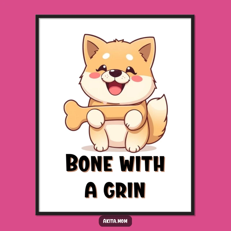Funny Kawaii Akita Bone Poster: Hang Up This Happy Dog's Smile