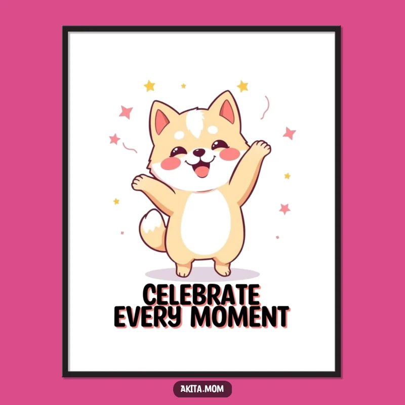 Funny Kawaii Akita Dance Poster: Brighten Your Walls with This Happy Dog Art