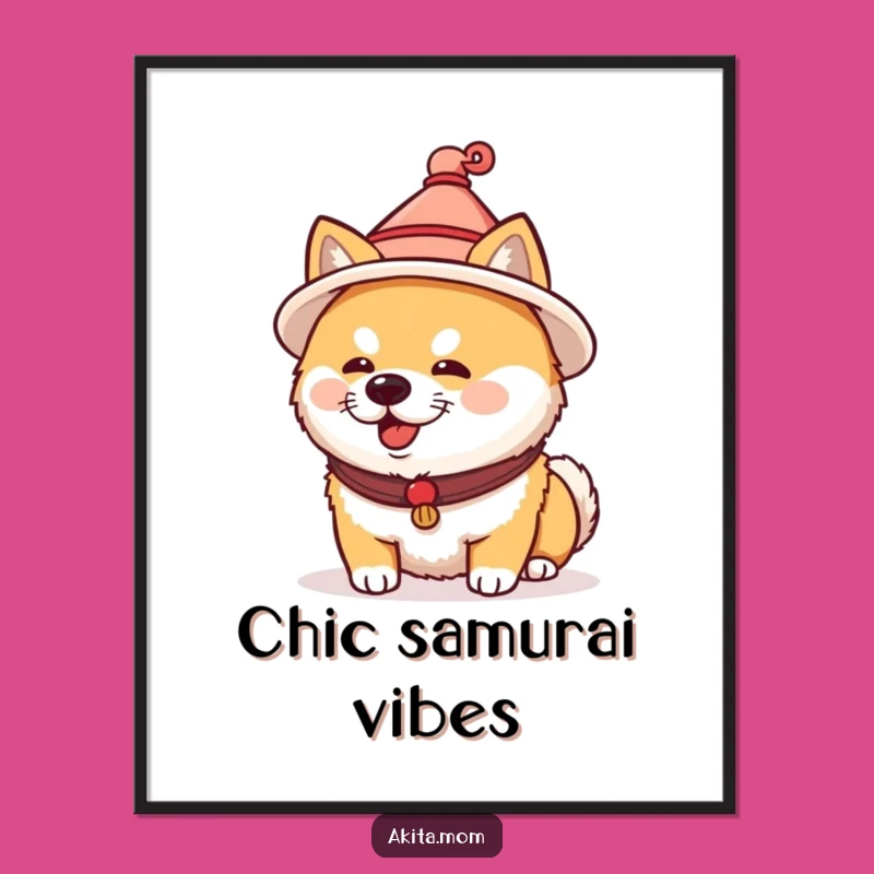 Funny Akita Poster: Japanese Hat Dog Art, Humorous Cultural Decor Gift