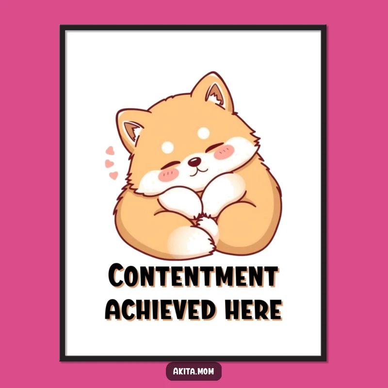 Funny Kawaii Akita Content Poster: Cozy Dog Sigh Wall Art, Perfect Gift for Relaxation Lovers