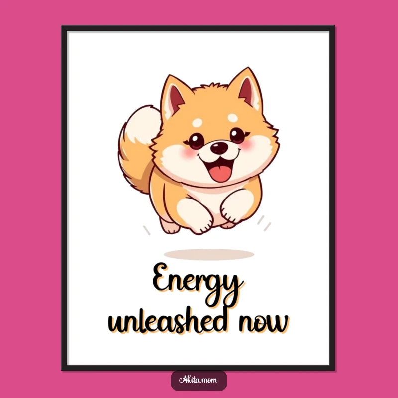 Funny Akita Poster: Enthusiastic Bounding Dog Art, Humorous Decor Gift