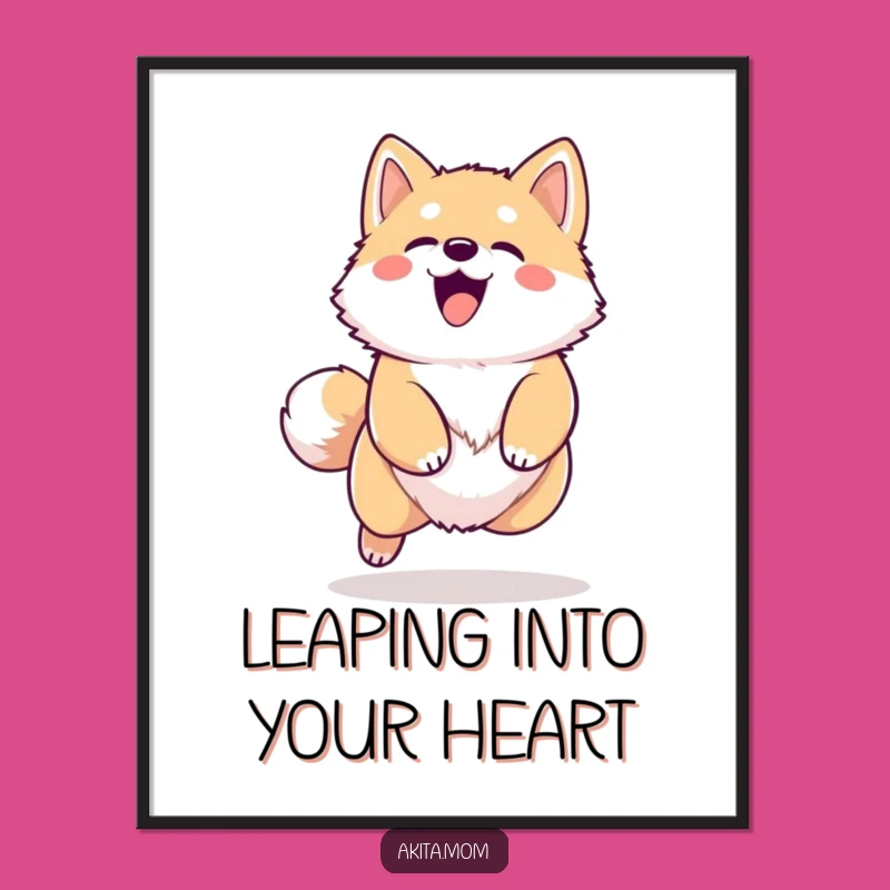 Funny Kawaii Akita Bark Poster: Happy Leaping Dog Wall Art, Perfect Gift for Dog Lovers