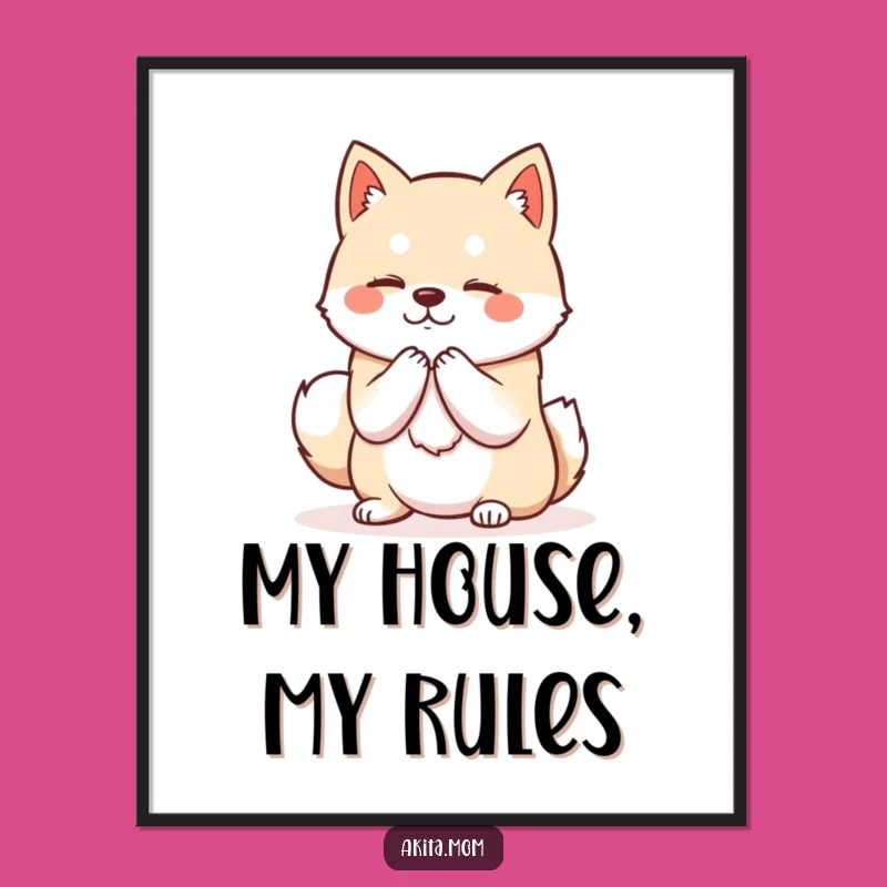 Funny Kawaii Akita Bowing Poster: Elegant Wall Art Dog Gift!