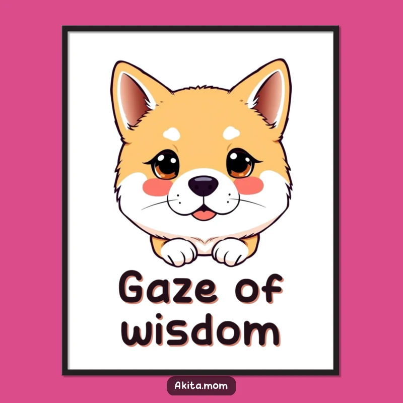 Funny Kawaii Akita Dog Attentive Gaze Poster - Sharp Art & Alert Humor Gift!