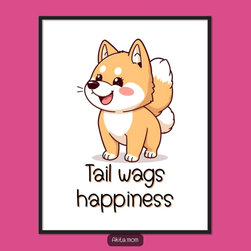 Funny Kawaii Akita Dog Wagging Tail Poster - Joyful Wall Art & Humorous Gift!