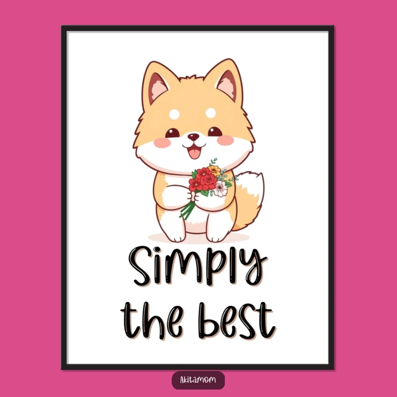 Funny Kawaii Akita Flower Poster: Proud Wall Art Dog Gift!