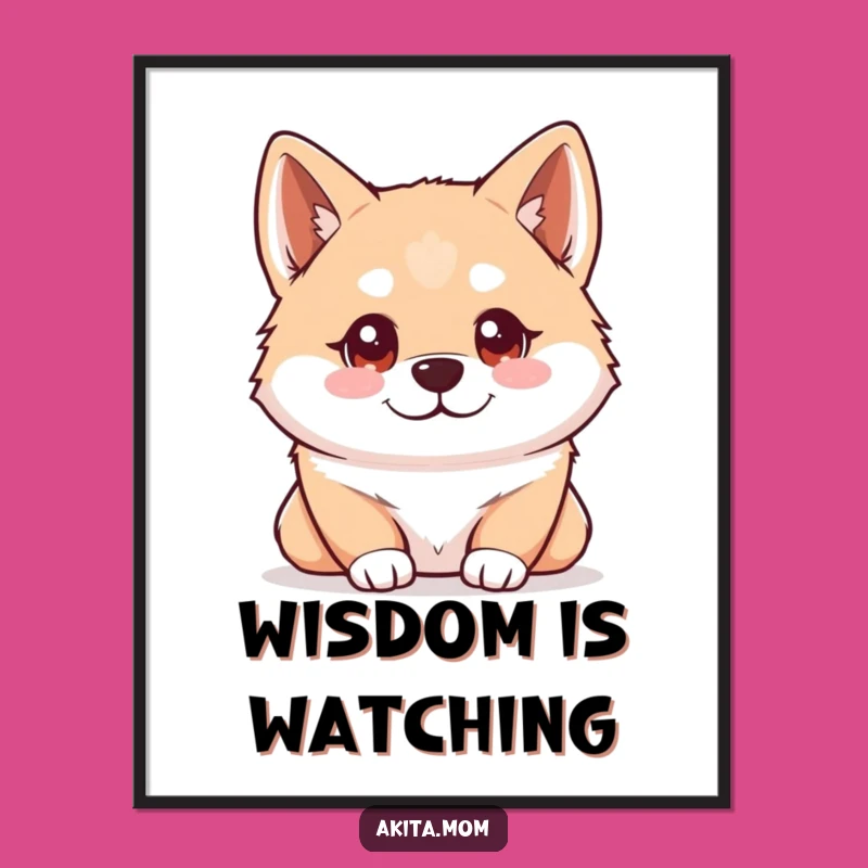 Funny Kawaii Akita Observing Poster: Intelligent Wall Art Dog Gift!