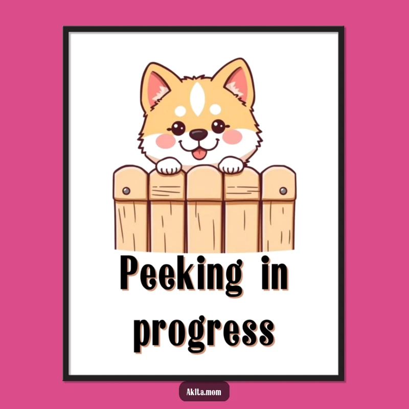 Funny Kawaii Akita Peeking Poster: Whimsical Wall Art for Dog Lovers' Decor