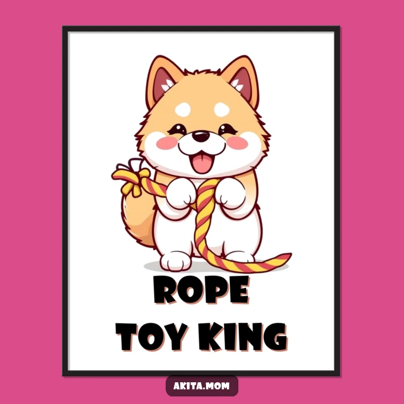 Funny Kawaii Akita Rope Poster: Vibrant Art, Hilarious Dog Decor, Great Funny Gift!