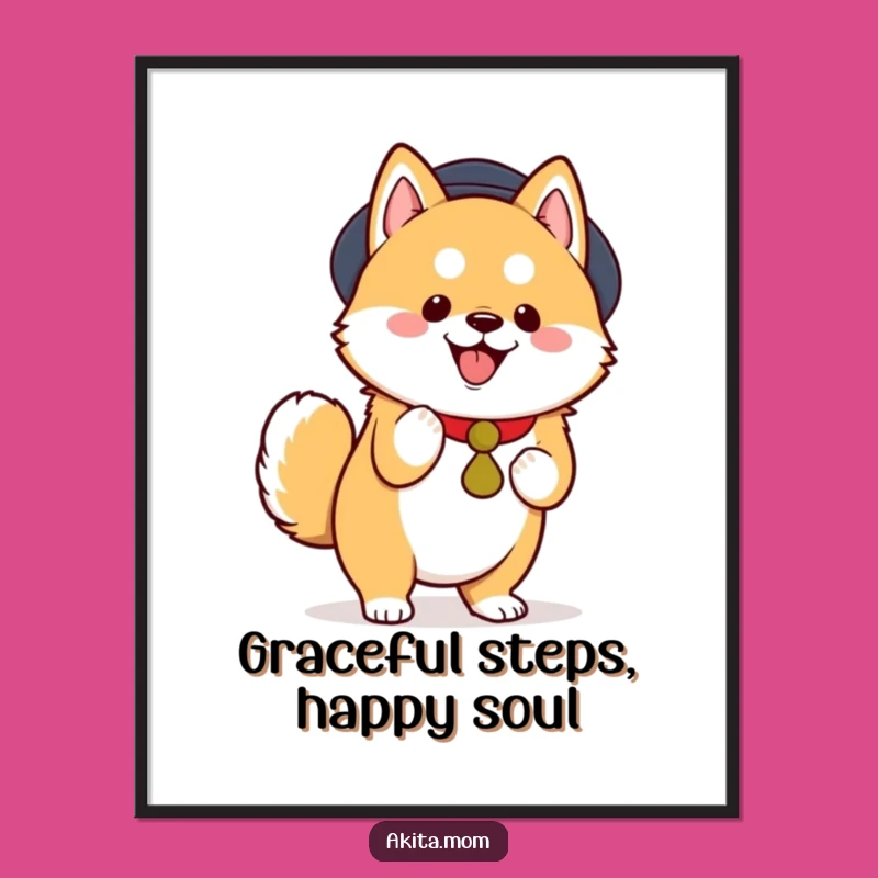 Funny Kawaii Akita Tiptoe Joy Poster - Quirky Wall Art
