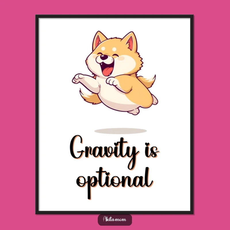 Funny Akita Leap Poster: Playful Power Art - Gift Idea