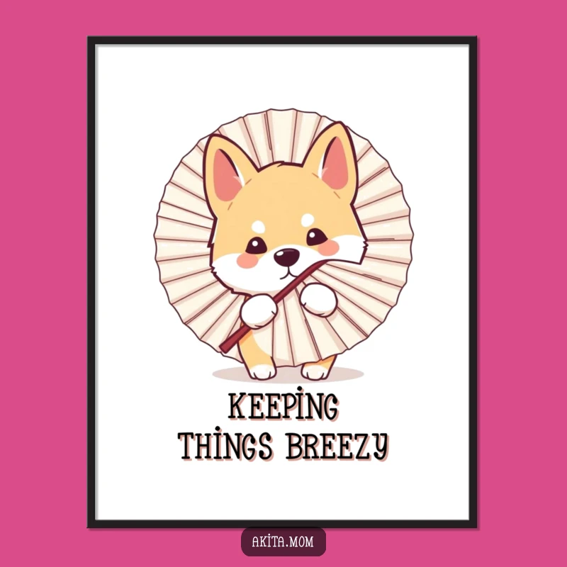 Funny Kawaii Akita Dog Peeking Fan Poster - Playful Art & Hide-and-Seek Humor Gift!