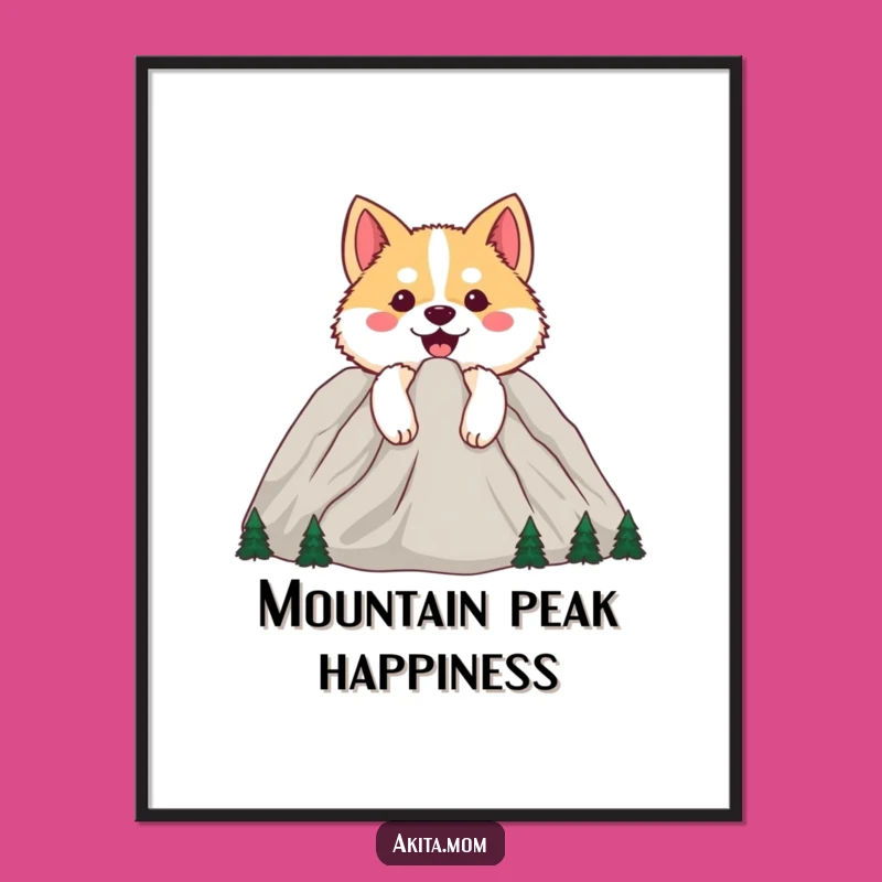 Funny Happy Akita Mountain Poster: Bring Adventure to Your Walls