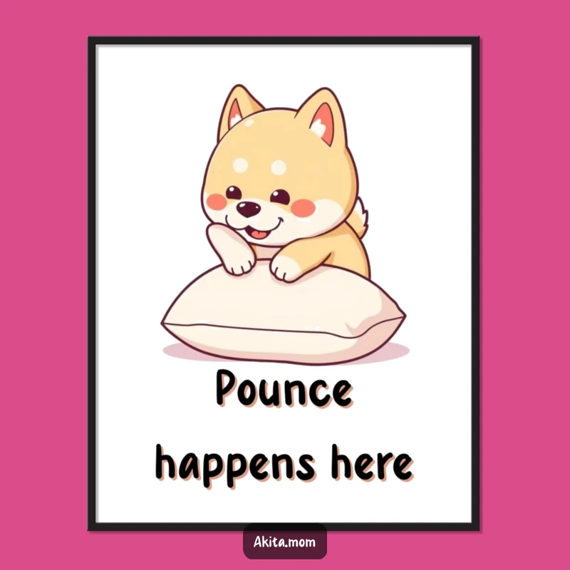 Funny Kawaii Akita Pounce Poster: Whimsical Wall Art for Dog Lovers' Decor