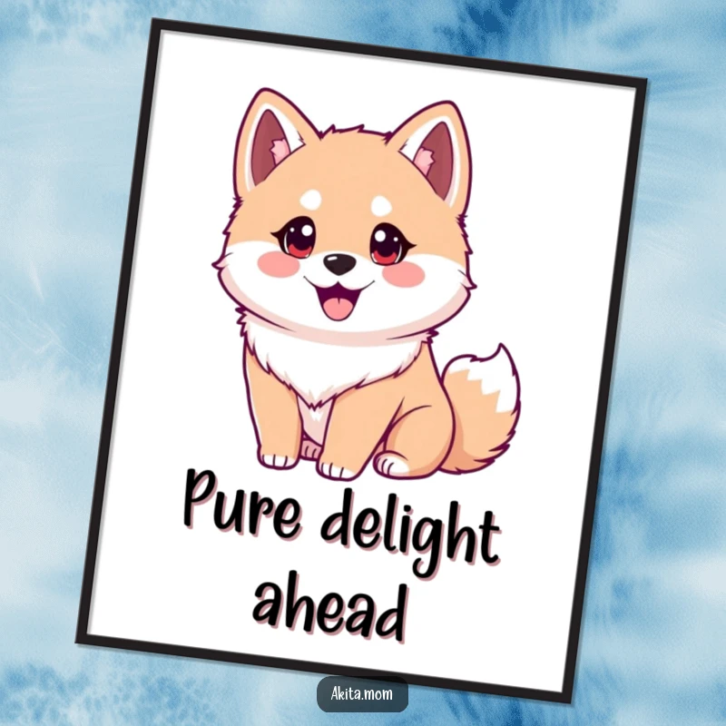 Funny Akita poster capturing a dog's eager expression and wagging tail. Humorous art, a perfect gift for dog lovers.