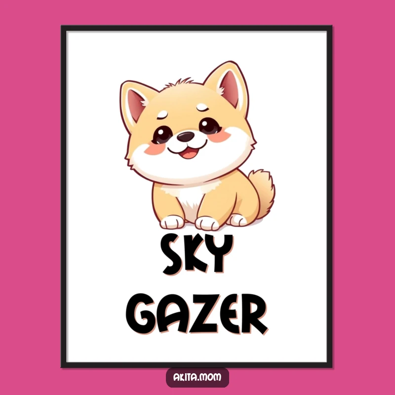 Funny Akita Cub Upward Poster - Whimsical Puppy Wall Art Gift