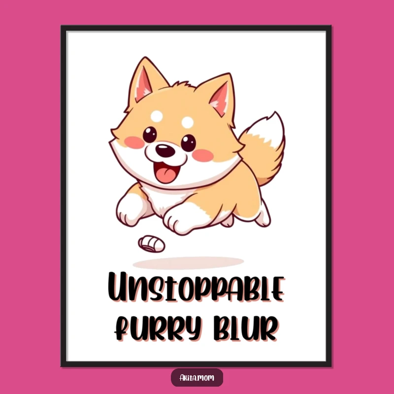 Brighten your space with this exhilarating poster of a kawaii Akita in a happy, bounding run. A dynamic piece of art and a funny gift!