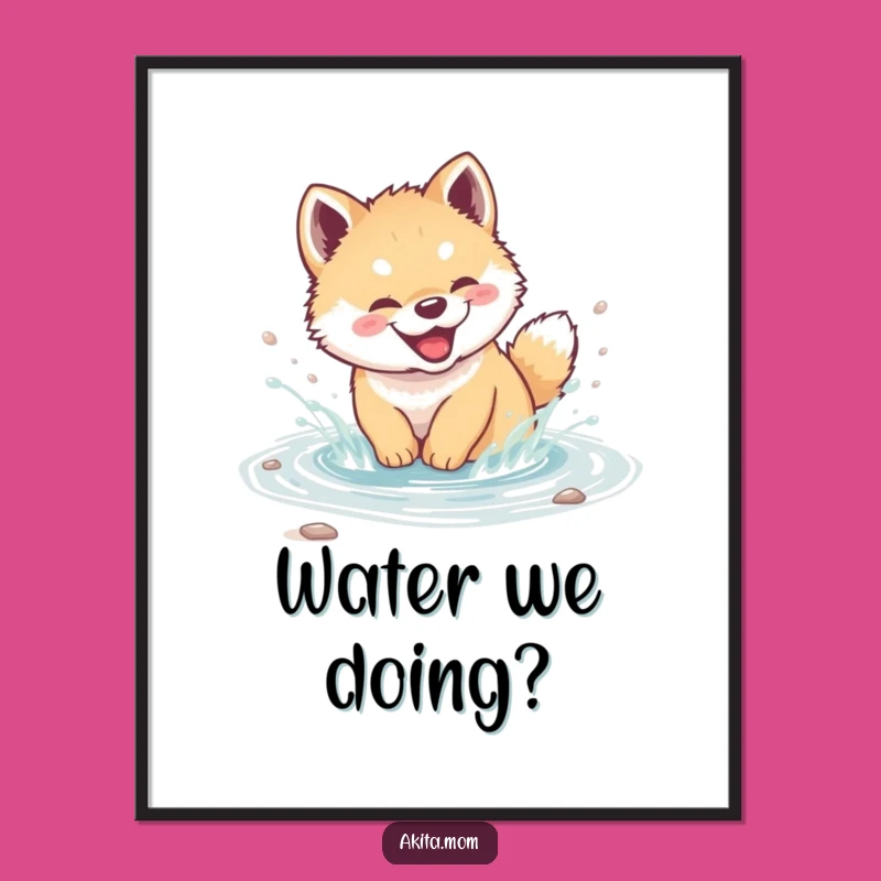 Funny Akita Cub Splash Poster - Cheerful Puppy Wall Art Gift