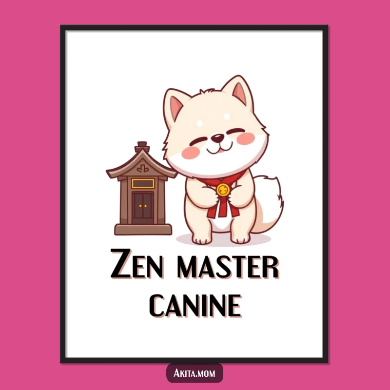 Funny Kawaii Akita Shrine Poster: Mystical Art, Serene Decor, Great Funny Gift!