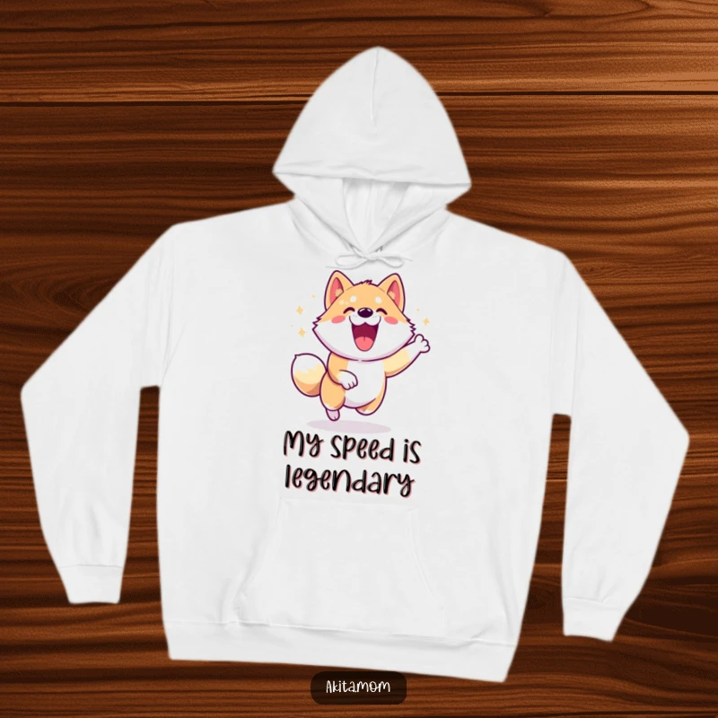 Energetic Akita Zoomie Hoodie: An Akita character performing a happy zoomie, embodying pure, funny excitement and movement.