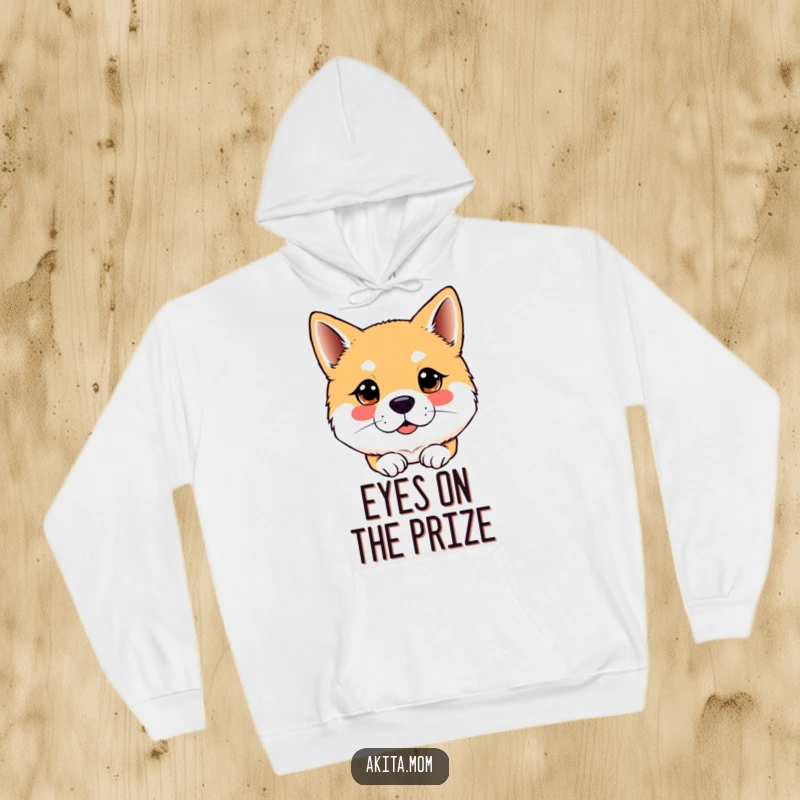 Funny Kawaii Akita dog hoodie, depicting a bright, attentive gaze, offering warmth and a humorous touch for the watchful.