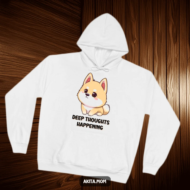 Funny Kawaii Akita hoodie showing a dog with intense concentration, staring intently at a faraway goal with unwavering focus.