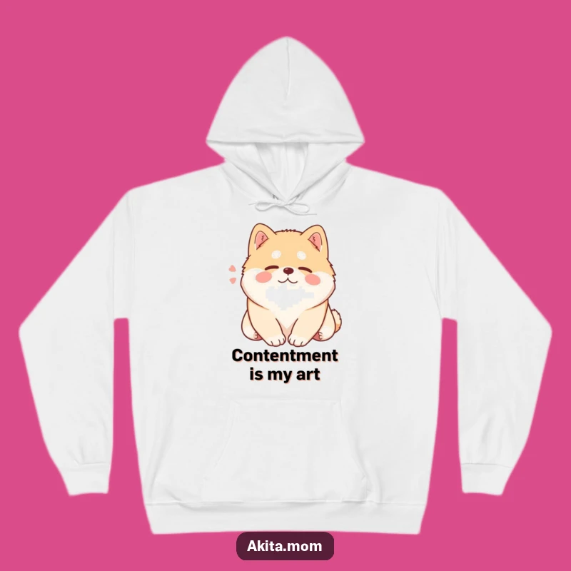 Cozy Funny Kawaii Akita Hoodie: Content Sighing Dog, Warm & Humorous Gift Idea